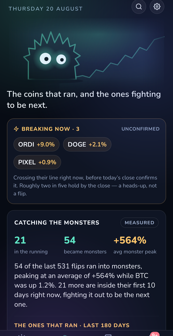The app's record of the biggest runs its rule caught, and the ones still deciding.