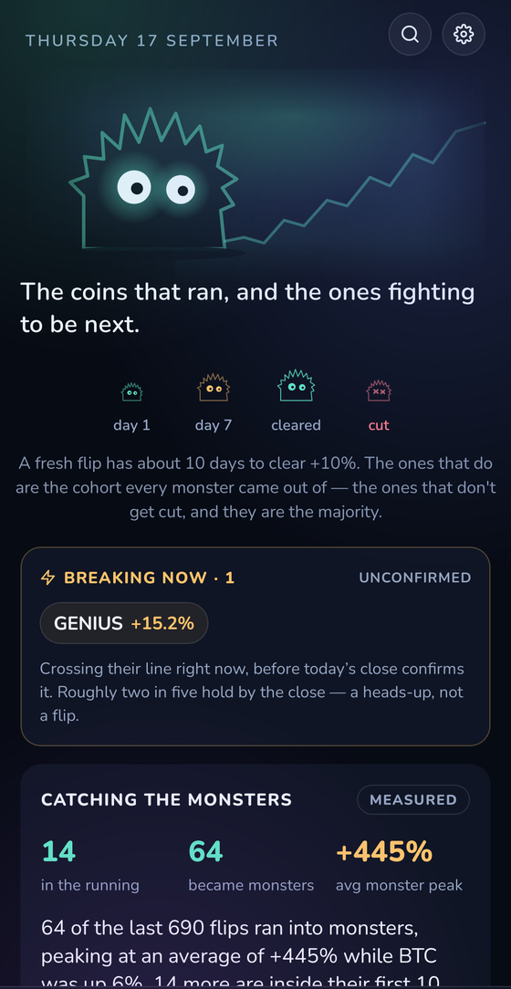 The app's record of the biggest runs its rule caught, and the ones still deciding.